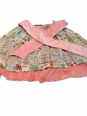 Raj Kids Patchwork Prairie Skirt Pink Velvet Tulle Ruffle 6-8 Years